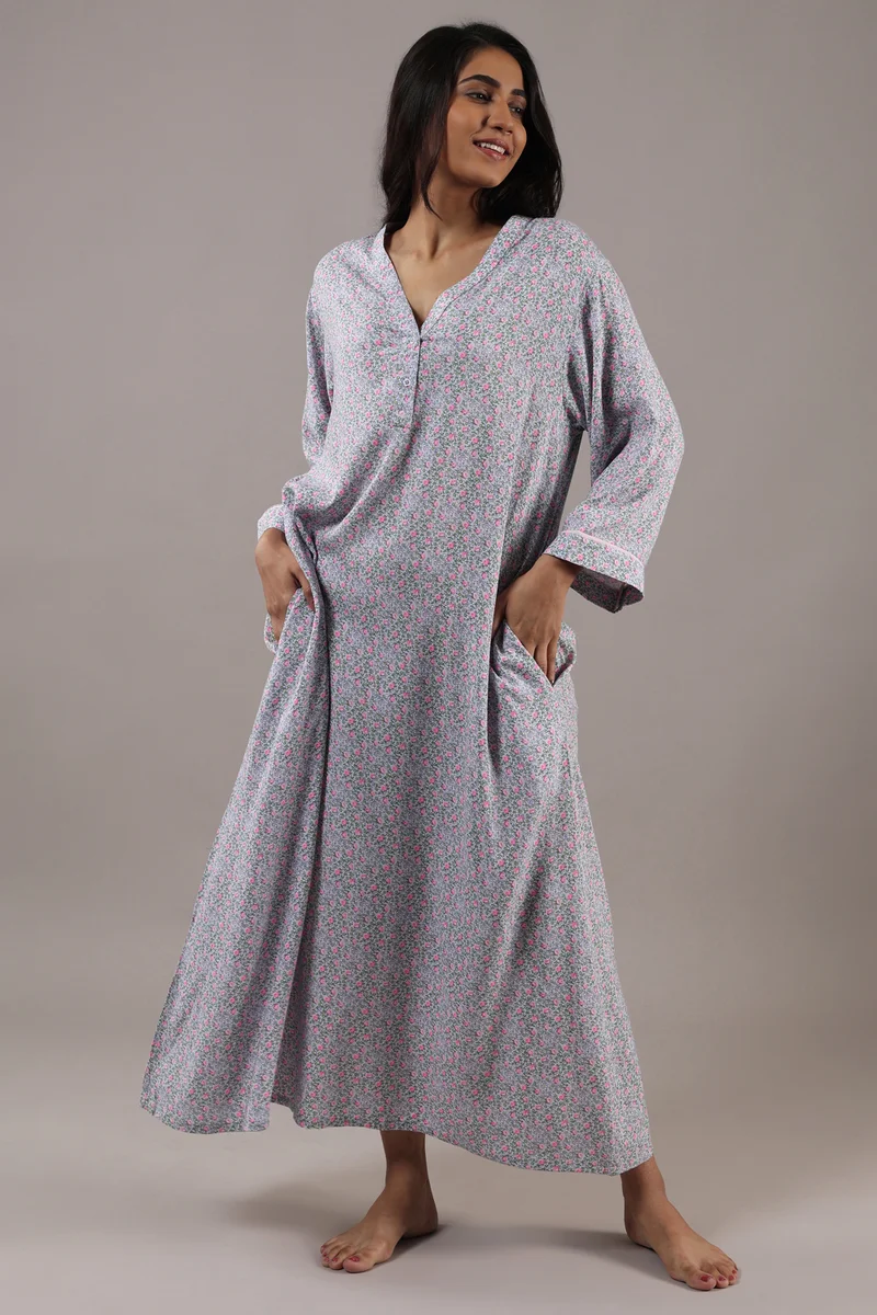 After Dark Bubbles, Printed Kaftan Nightdress