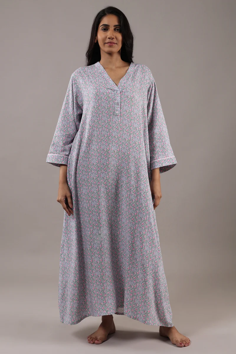 After Dark Bubbles, Printed Kaftan Nightdress