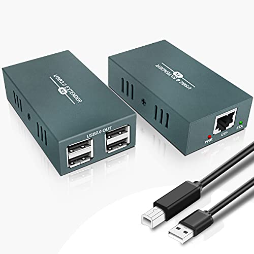 GREATHTEK USB Extender Over Ethernet RJ45 LAN Extension, with 4 USB 2.0 Ports, Transmit 50m/165ft Over Ethernet Cat5/5e/6/7, Support Power Over Cable, Play and Plug, No Driver Required - Image 1