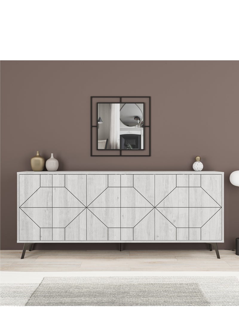 Mourah Home Dune Console  Modern Sideboard With 6 Doors  Storage Cabinet For Living Room Office Lounge Dining Room Kitchen Hallway  35X77.4X181 Cm Ancient White  - Image 1