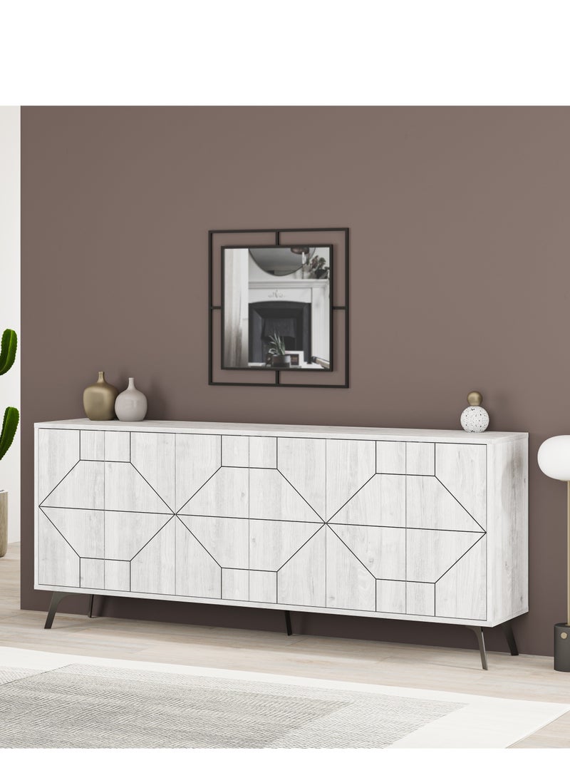 Mourah Home Dune Console  Modern Sideboard With 6 Doors  Storage Cabinet For Living Room Office Lounge Dining Room Kitchen Hallway  35X77.4X181 Cm Ancient White  - Image 2