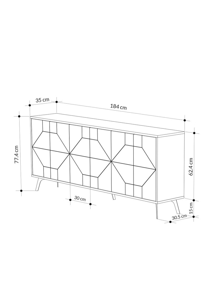 Mourah Home Dune Console  Modern Sideboard With 6 Doors  Storage Cabinet For Living Room Office Lounge Dining Room Kitchen Hallway  35X77.4X181 Cm Ancient White  - Image 4