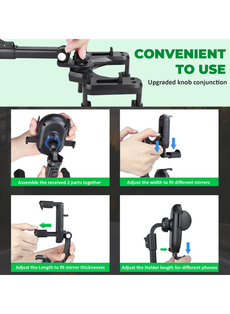 Mobile Holder For Car Mirror , Phone Holder For Car Adjustable 360°, Car Phone Holder GPS Phone Holder Car Suitable for iPhone, Samsung and Most Phones 4 to 7"