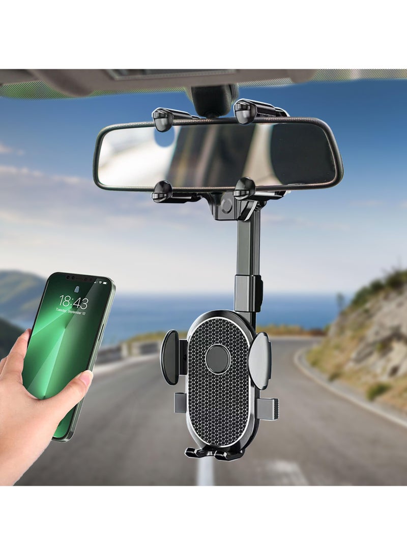 Mobile Holder For Car Mirror , Phone Holder For Car Adjustable 360°, Car Phone Holder GPS Phone Holder Car Suitable for iPhone, Samsung and Most Phones 4 to 7"