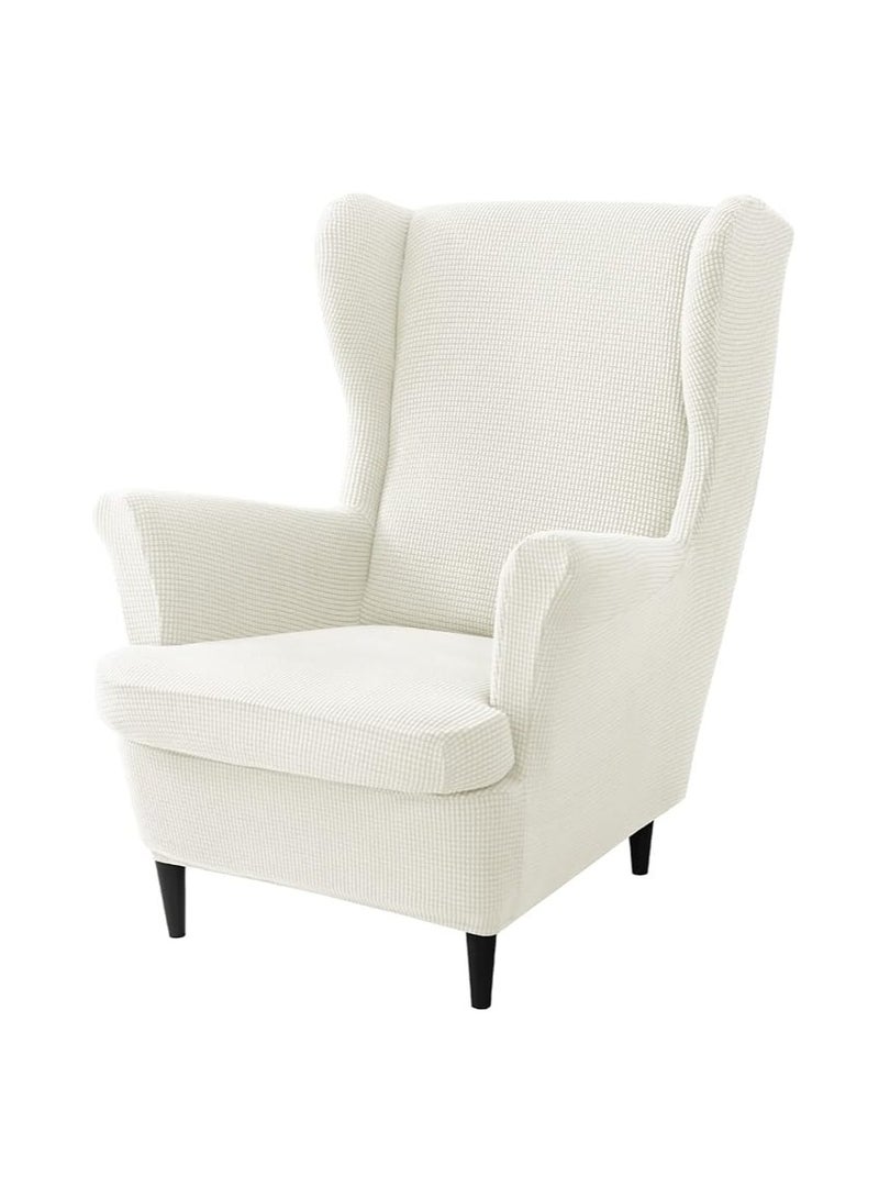 general Stretch Corn Wool Jacquard Wing Cover, Elastic Universal 2-Piece Wing Cover, Furniture Armchair Protector (White) - Image 1