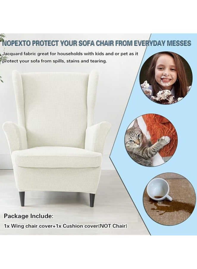 general Stretch Corn Wool Jacquard Wing Cover, Elastic Universal 2-Piece Wing Cover, Furniture Armchair Protector (White) - Image 2