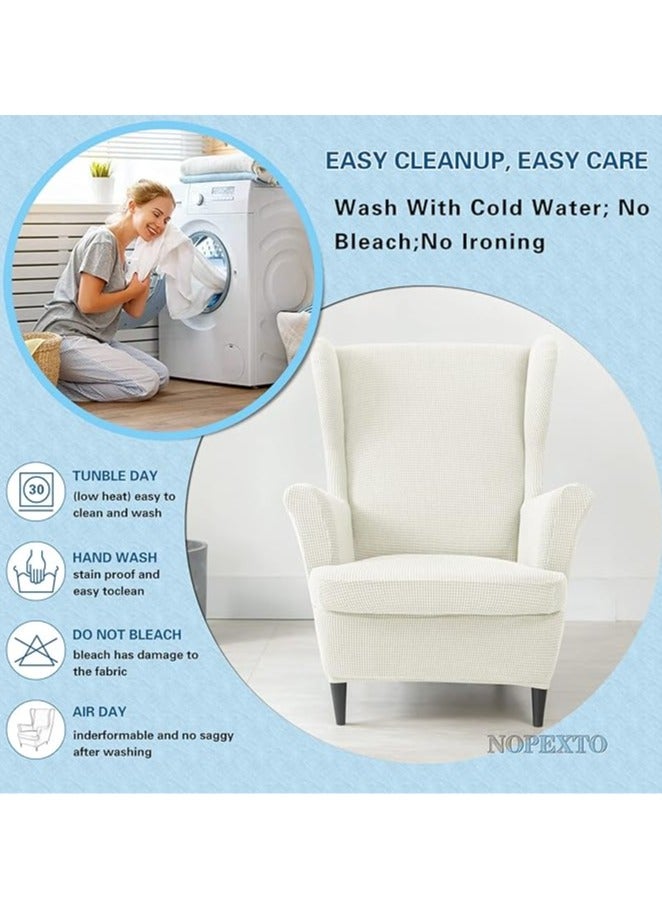 general Stretch Corn Wool Jacquard Wing Cover, Elastic Universal 2-Piece Wing Cover, Furniture Armchair Protector (White) - Image 5
