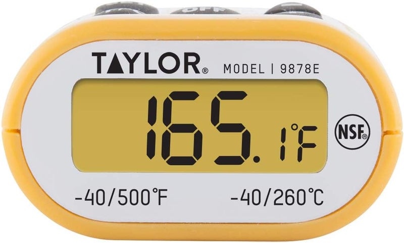 Taylor ترمومتر رقمي للطعام مضغوط ومقاوم للماء، بطول ساق 4.5 بوصة مع قطر مسبار 1.5 مم موصى به من إدارة الغذاء والدواء وشاشة LCD مضاءة باللون الكهرماني، HOLD، Min/Max؛ NSF، أصفر - Image 4