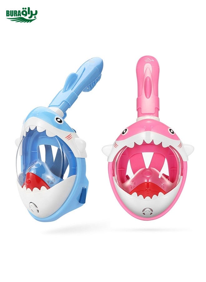 BURAQ - Cartoon Kids Full Dry Diving Mask Swimming Anti-Fog Snorkeling Mask, Size: XS(Shark Pink) - Image 1