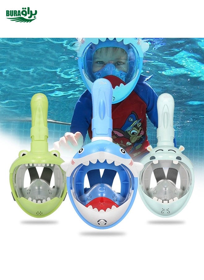 BURAQ - Cartoon Kids Full Dry Diving Mask Swimming Anti-Fog Snorkeling Mask, Size: XS(Shark Pink) - Image 1
