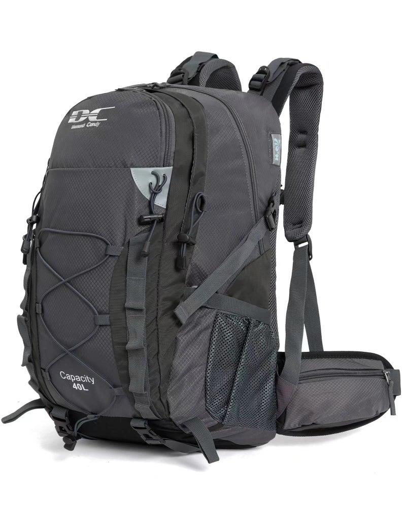 Diamond Candy Waterproof Hiking Backpack for Men and Women Lightweight Day Pack for Travel Camping Gray 40L