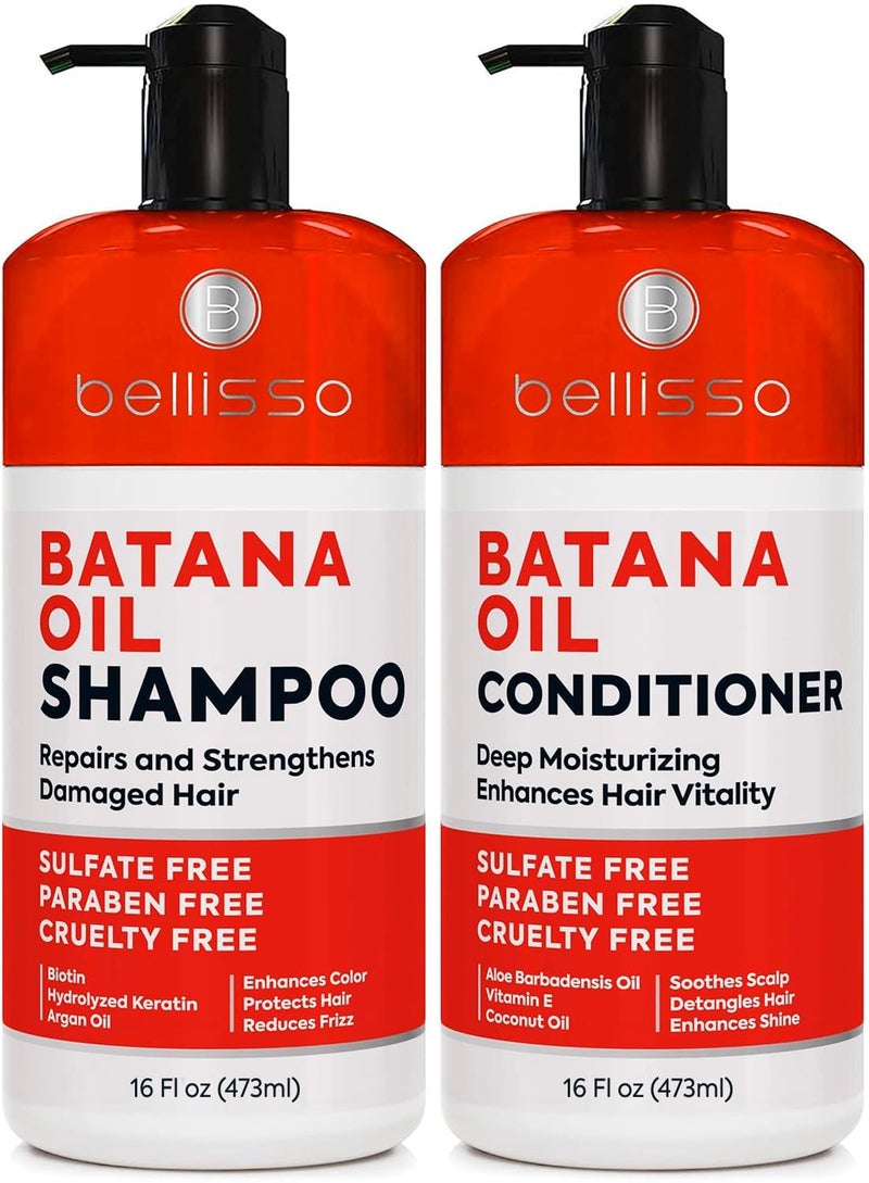 BELLISSO Batana Oil Shampoo and Conditioner Set - Thickening Hair Products for Women and Men - For Strengthening and Volumizing Fine and Thinning Hair - Sulfate Free with Biotin and Keratin for a Fuller Look - Image 1