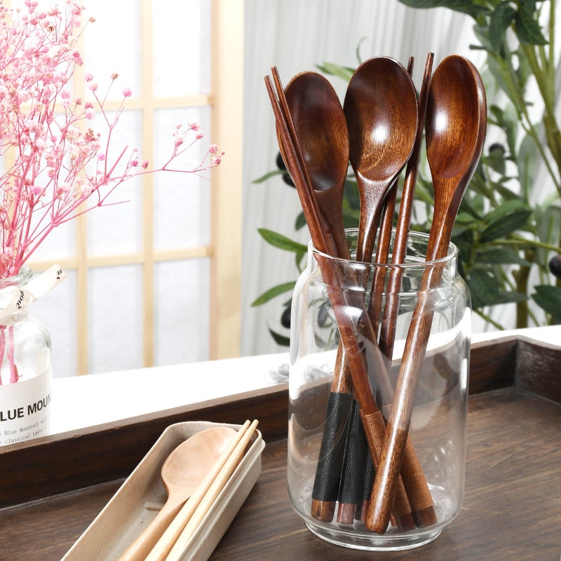 Creative Wooden Chopsticks Spoon Two-Piece Set Student Office Student Korean-Style Spoon Chopsticks Portable Outdoor Tableware Chopsticks Set - Image 3