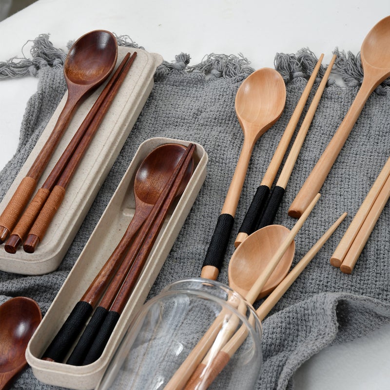 Creative Wooden Chopsticks Spoon Two-Piece Set Student Office Student Korean-Style Spoon Chopsticks Portable Outdoor Tableware Chopsticks Set - Image 4