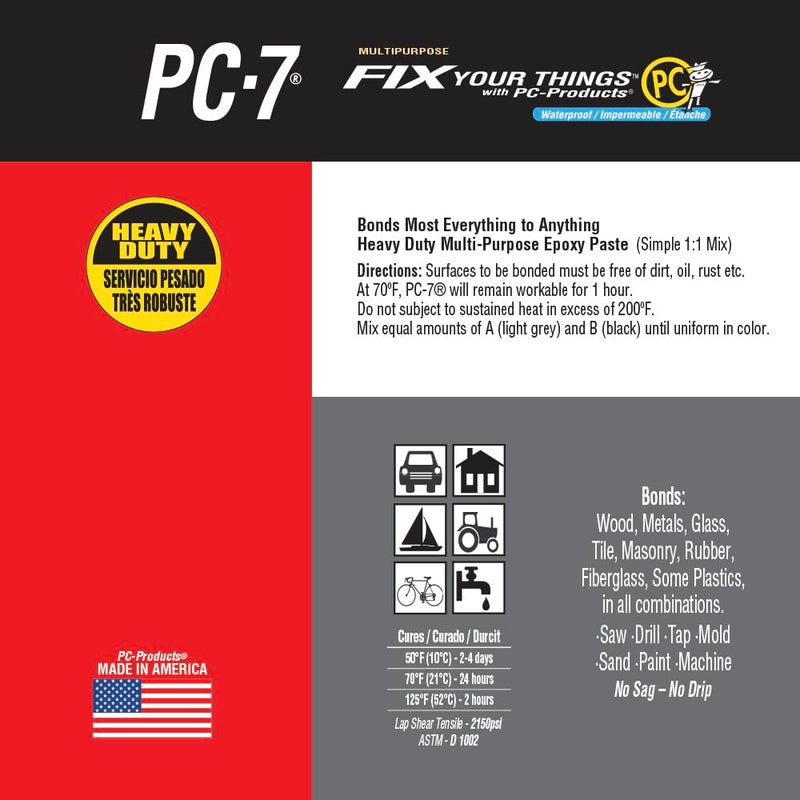 PC Products PC-7 Epoxy Adhesive Paste, Two-Part Heavy Duty, 8 lb in Two Cans, Charcoal Gray 128770 - Image 5