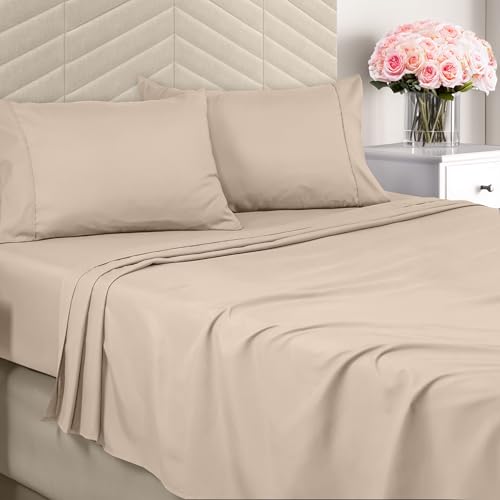 Utopia Bedding Queen Sheet Set - Brushed Microfiber - Soft Bed Sheets for Queen Size Bed Set - Includes 1 Fitted, 1 Flat, & 2 Pillow Cases - Deep Pocket (Beige) - Image 1