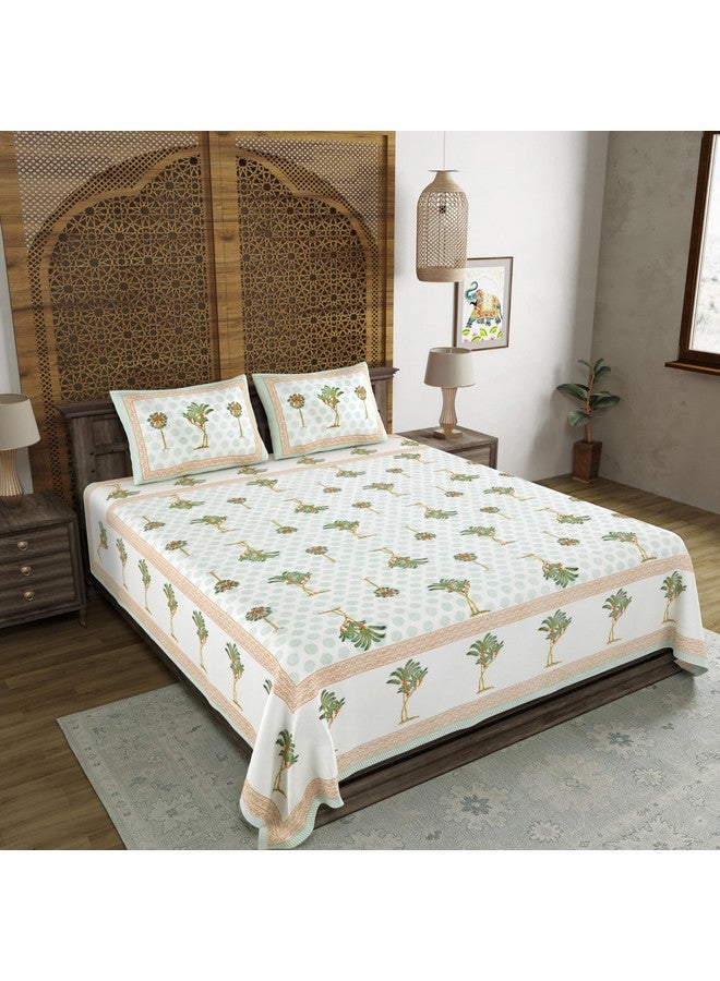 BLOCKS OF INDIA أغطية سرير سوبر كينغ بحجم 200 TC مطبوعة يدويًا من BLOCKS OF INDIA (106 × 106) (شجرة خضراء) - Image 3