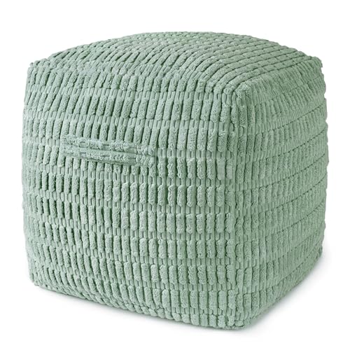 AELS Unstuffed Farmhouse Pouf Cover for Living Room Boho Storage Bean Bag Cubes Sage Green Soft Corduroy Plush Sripe Square Ottoman Pouf Foot Rest Footstool 18x18x18 Cover ONLY - Image 1