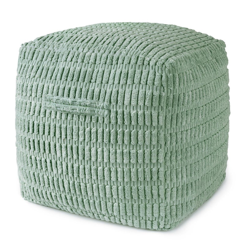 AELS Unstuffed Farmhouse Pouf Cover for Living Room Boho Storage Bean Bag Cubes Sage Green Soft Corduroy Plush Sripe Square Ottoman Pouf Foot Rest Footstool 18x18x18 Cover ONLY - Image 2