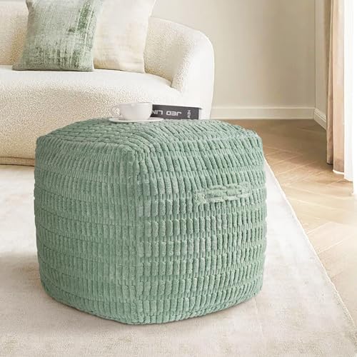 AELS Unstuffed Farmhouse Pouf Cover for Living Room Boho Storage Bean Bag Cubes Sage Green Soft Corduroy Plush Sripe Square Ottoman Pouf Foot Rest Footstool 18x18x18 Cover ONLY - Image 3