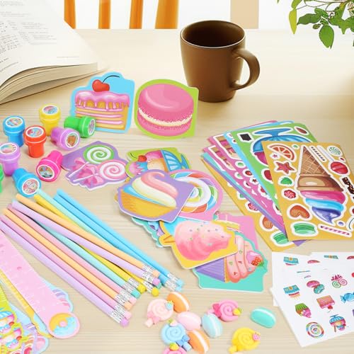 BenLouis 96Pcs Candyland Party Favors Ice Cream Donut Mini Notebook Stampers School Stationery Bulk for Kids Lollipop Sweet Treats Birthday Goodie Bags Pinata Filler Classroom Prizes Supplies - Image 4