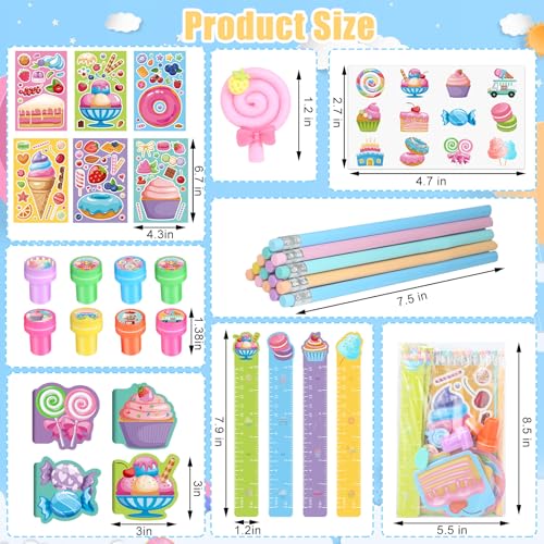 BenLouis 96Pcs Candyland Party Favors Ice Cream Donut Mini Notebook Stampers School Stationery Bulk for Kids Lollipop Sweet Treats Birthday Goodie Bags Pinata Filler Classroom Prizes Supplies - Image 3