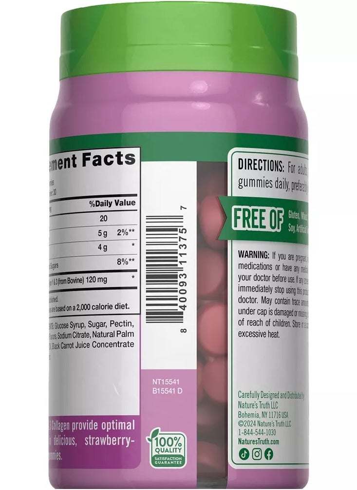 Nature's Truth Nature's Truth, Beauty Collagen Gummies, Types 1 + 3, Natural Strawberry, 60 Gummies  - Image 3