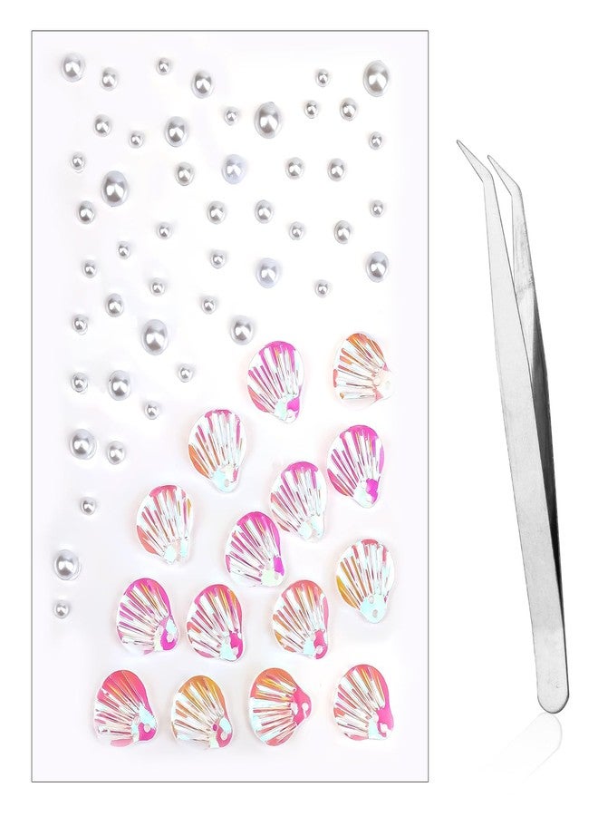 XIHIRCD 3/4/5/6 mm 61pcs Face Gems Stickers, with Pearl Round Diamond Jewels Diamonds Gemstones Stickers Festival Pink Shells Makeup Face Rhinestones Decorations for Crafts Nails - Image 1