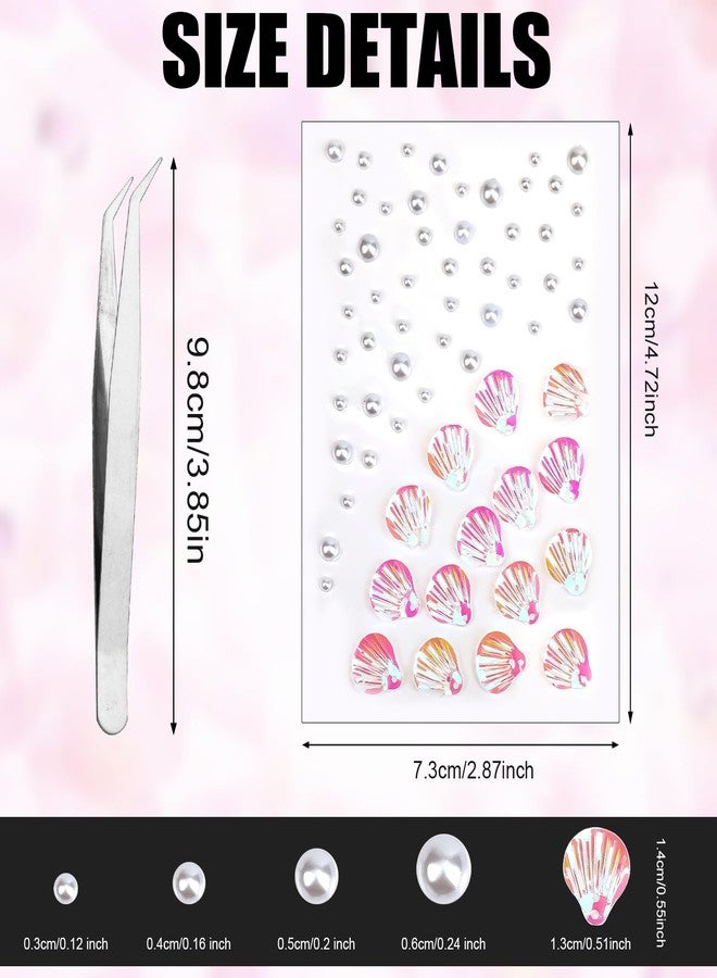 XIHIRCD 3/4/5/6 mm 61pcs Face Gems Stickers, with Pearl Round Diamond Jewels Diamonds Gemstones Stickers Festival Pink Shells Makeup Face Rhinestones Decorations for Crafts Nails - Image 2
