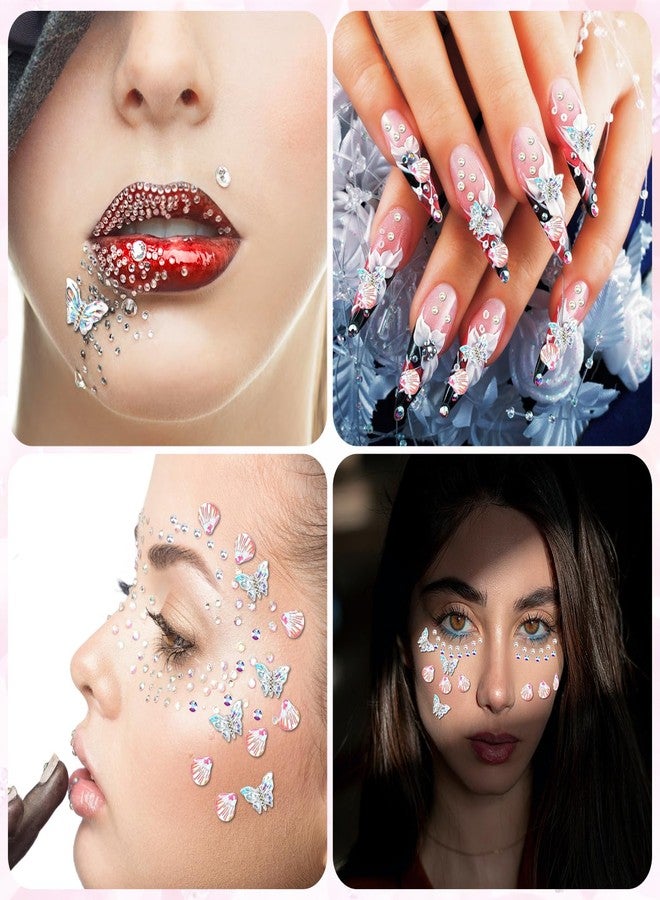 XIHIRCD 3/4/5/6 mm 61pcs Face Gems Stickers, with Pearl Round Diamond Jewels Diamonds Gemstones Stickers Festival Pink Shells Makeup Face Rhinestones Decorations for Crafts Nails - Image 5