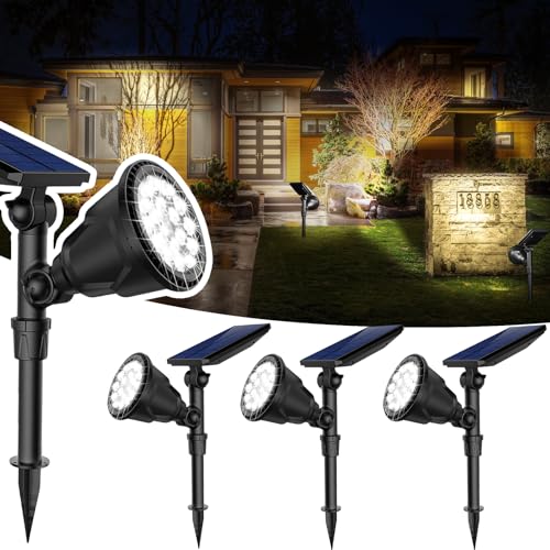 JSOT 600 LM Solar Spotlights Outdoor for Garden,IP65 Waterproof Solar Spot Lights Landscape Lighting for Walkway Wall Garden Backyard Path Pathway Driveway 18LED Beads Cool White 4 Pack - Image 1