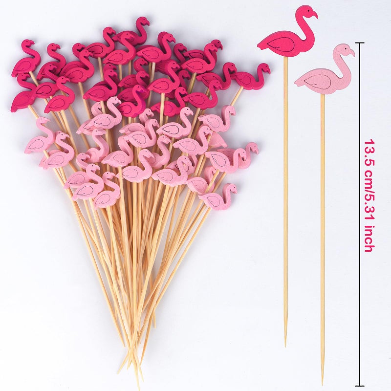 JtmyAota 100 Pack Flamingo Toothpicks for Appetizers, 4.7 Inch Natural Bamboo Cocktail Picks for Cake Dessert Food Fruit Party Decorations - Image 2