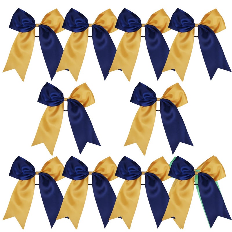 8 Inch 2 Colors Jumbo Cheerleader Bows Ponytail Holder Cheerleading Bows Hair Bow Navy blueGold