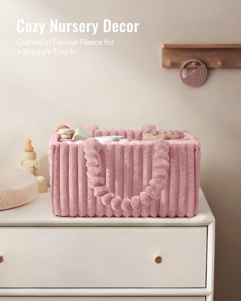 Blissful Diary Flannel Diaper Caddy Organizer, included Gift Packaging, Cozy Nursery Storage Basket, Gift for Baby Shower, Newborn Essentials, Blush Pink - Image 2