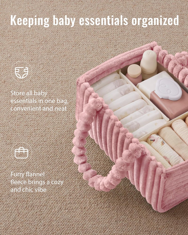 Blissful Diary Flannel Diaper Caddy Organizer, included Gift Packaging, Cozy Nursery Storage Basket, Gift for Baby Shower, Newborn Essentials, Blush Pink - Image 3