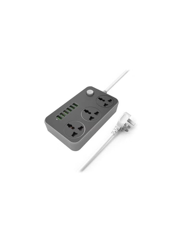 Halamodo 6 USB Auto Max 3.4A USB Identify Automaticly 3 Power Socket Anti-static Power Socket with 6 USB Ports Universal Charging Socket with 2M Bold Extension Cord - Image 1