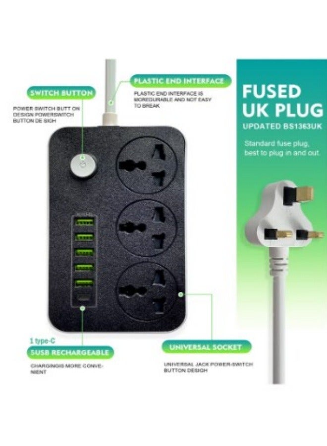 Halamodo 6 USB Auto Max 3.4A USB Identify Automaticly 3 Power Socket Anti-static Power Socket with 6 USB Ports Universal Charging Socket with 2M Bold Extension Cord - Image 3