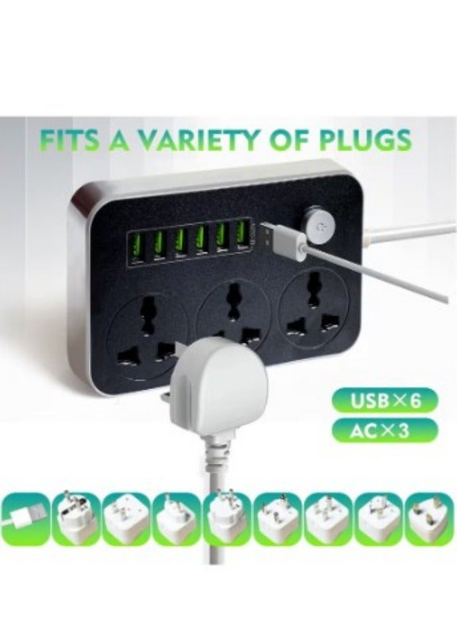 Halamodo 6 USB Auto Max 3.4A USB Identify Automaticly 3 Power Socket Anti-static Power Socket with 6 USB Ports Universal Charging Socket with 2M Bold Extension Cord - Image 5
