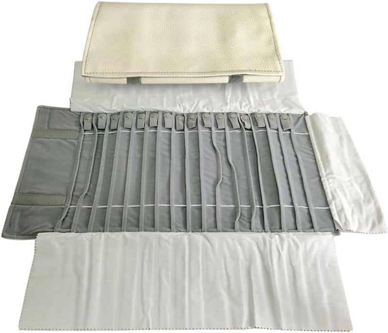 SCIKHEFT Portable Jewelry Roll Untangled Secure Necklace Travel Storage Bag Displays Holder 16 Chain (Gray PU and Gray Velvet) - Image 1