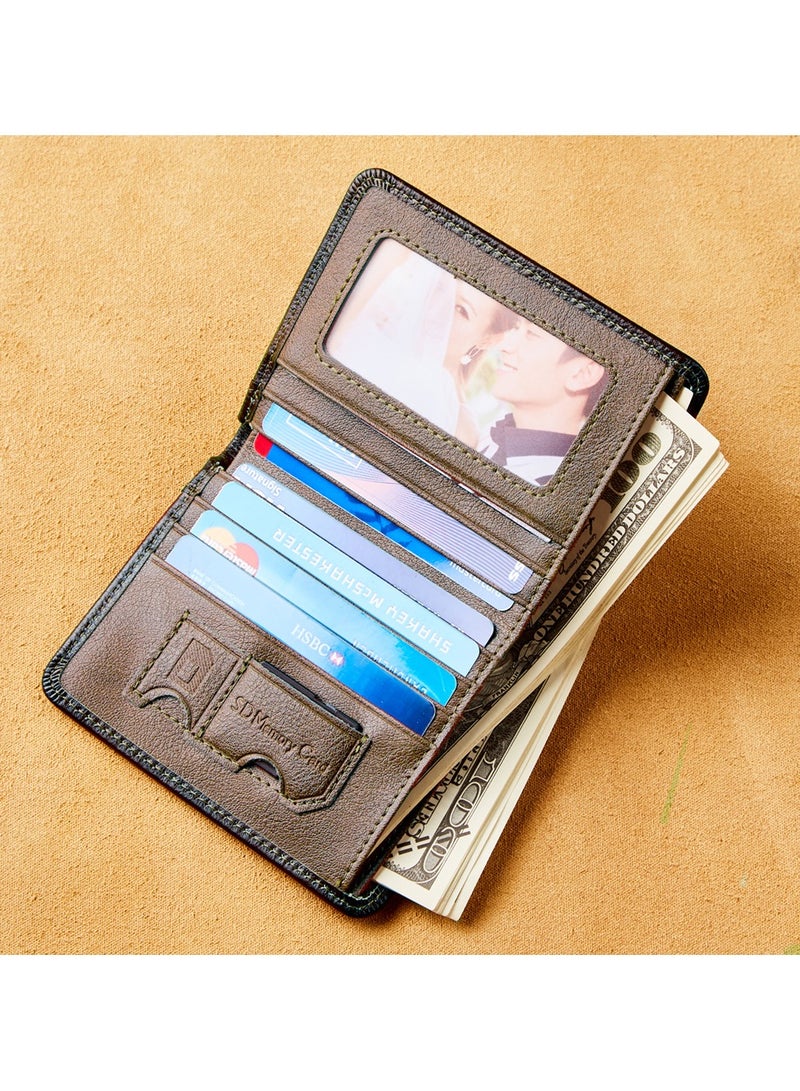 Dante Men's Leather RFID Anti-theft Vertical Wallet (Retro Brown) - Image 3