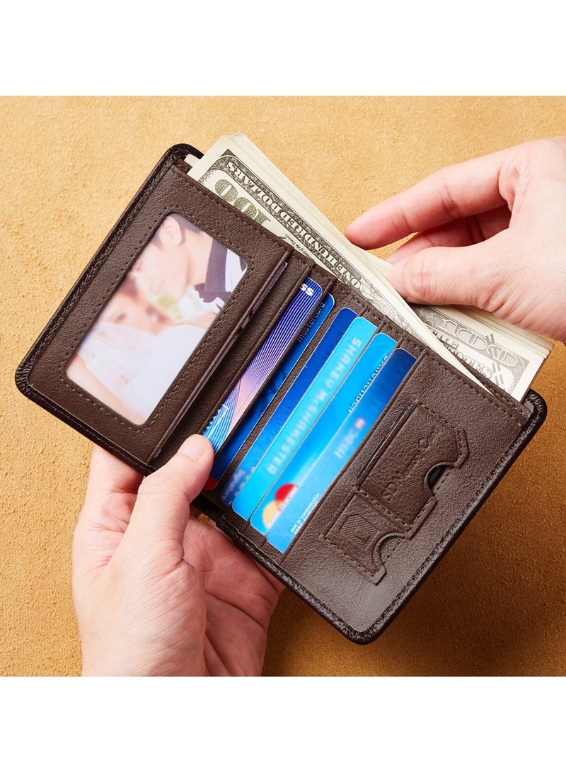 Dante Men's Leather RFID Anti-theft Vertical Wallet (Retro Brown) - Image 4