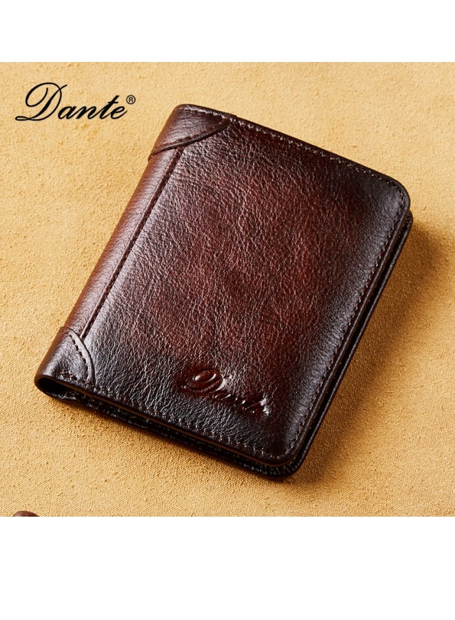 Dante Men's Leather RFID Anti-theft Vertical Wallet (Retro Brown) - Image 1