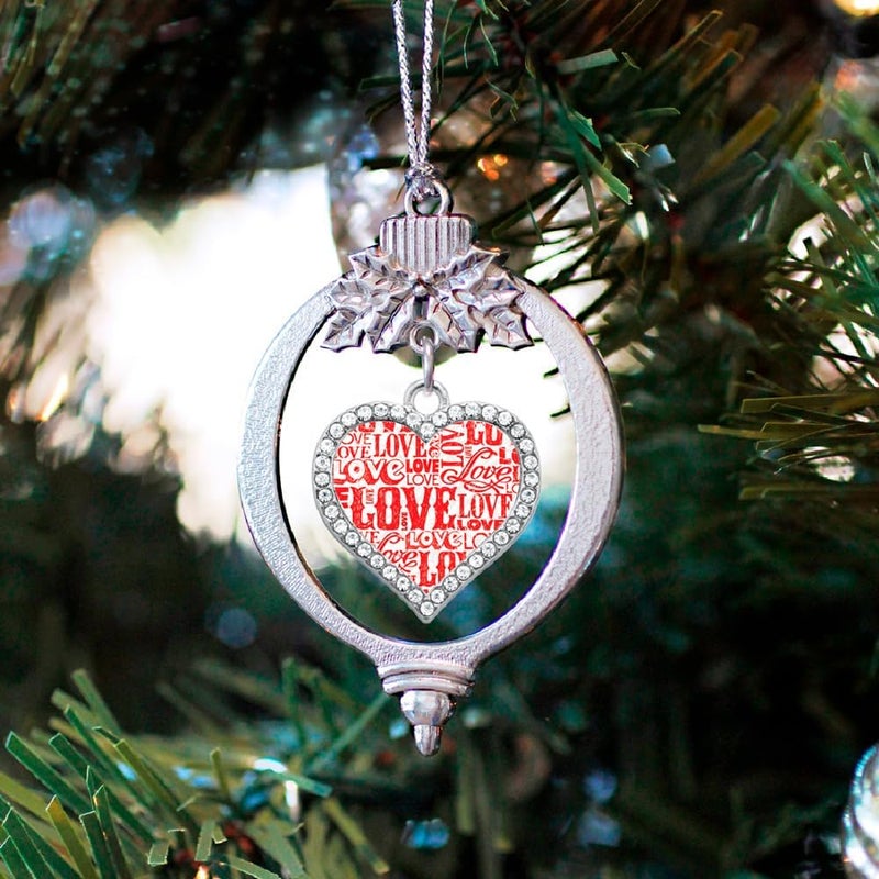 Inspired Silver - Love Pattern - Silver Christmas Ornament - Open Heart Charm Christmas Tree Ornament with Cubic Zirconia - Holiday Hanging Decoration - Image 2
