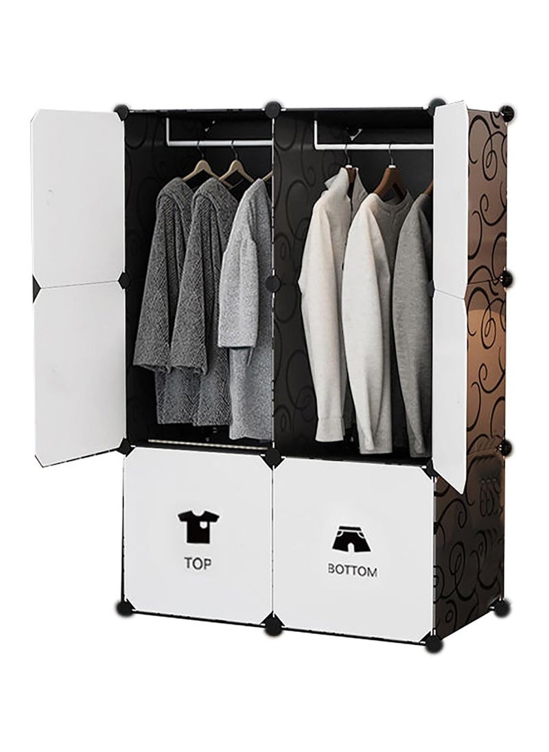 Portable Fabric Canvas Wardrobe With Storage Cupboard Organiser，Portable Wardrobe Wardrobe with 6 Compartments, Combined Space-Saving Clothing Storage Organizer with Clothes Rail