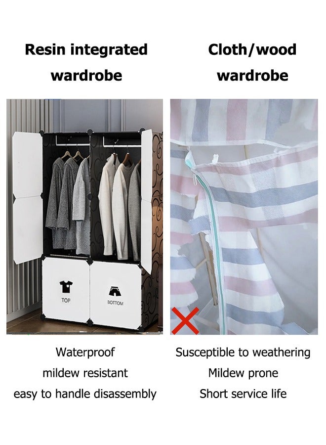 شو وو خزانة الملابس القماشية المحمولة مع منظم التخزين، خزانة الملابس المحمولة مع 6 حجرات، منظم تخزين الملابس الموفرة للمساحة مع السكك الحديدية - Image 3