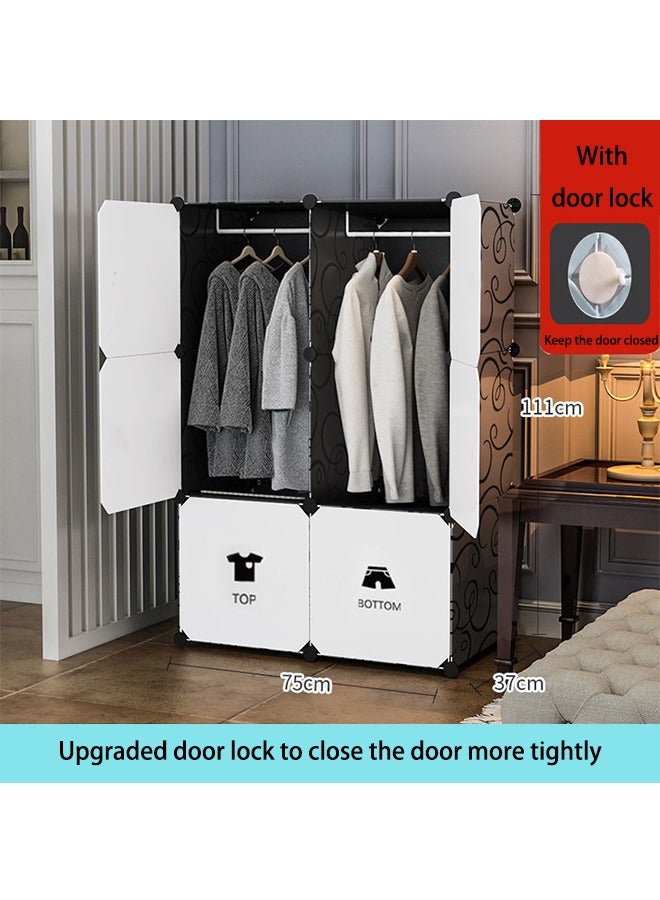 شو وو خزانة الملابس القماشية المحمولة مع منظم التخزين، خزانة الملابس المحمولة مع 6 حجرات، منظم تخزين الملابس الموفرة للمساحة مع السكك الحديدية - Image 1