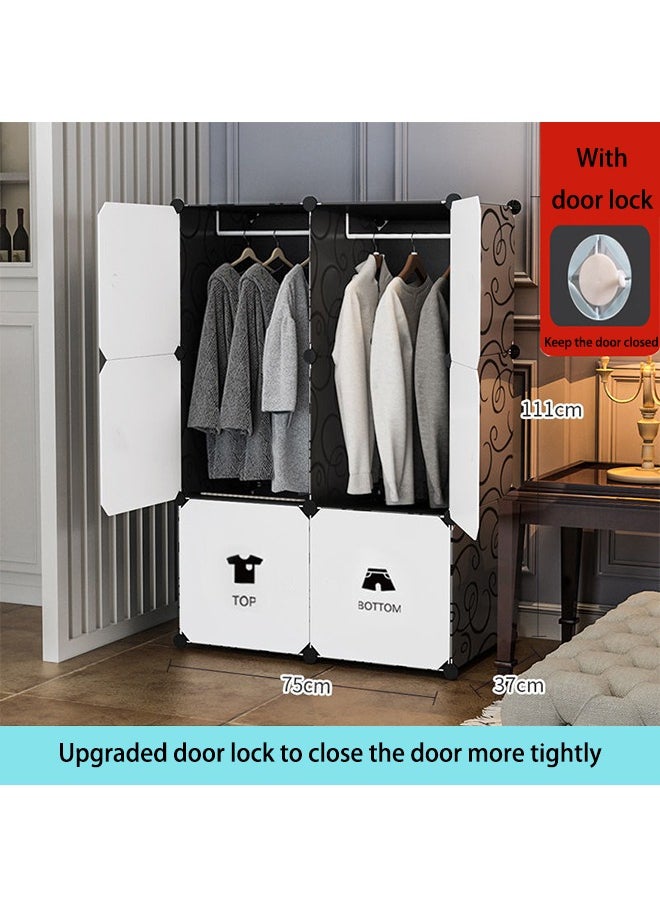 XiuWoo - Portable Fabric Canvas Wardrobe With Storage Cupboard Organiser，Portable Wardrobe Wardrobe with 6 Compartments, Combined Space-Saving Clothing Storage Organizer with Clothes Rail - Image 1
