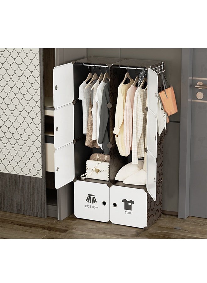 XiuWoo - Portable Fabric Canvas Wardrobe With Storage Cupboard Organiser，Portable Wardrobe Wardrobe with 6 Compartments, Combined Space-Saving Clothing Storage Organizer with Clothes Rail - Image 1
