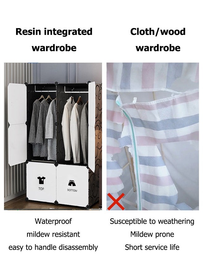 XiuWoo - Portable Fabric Canvas Wardrobe With Storage Cupboard Organiser，Portable Wardrobe Wardrobe with 6 Compartments, Combined Space-Saving Clothing Storage Organizer with Clothes Rail - Image 1