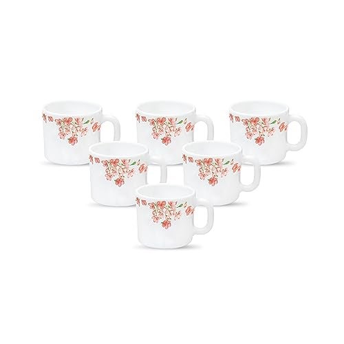 La Opala Diva, Opal Glass Crockery | Coffee Cup Cylinder, Set of 6 | Aster Pink, 120 ml | for Tea & Coffee | Microwave Safe | 100% Vegetarian | Toughened Extra Strong | Super Light | Super White - Image 1